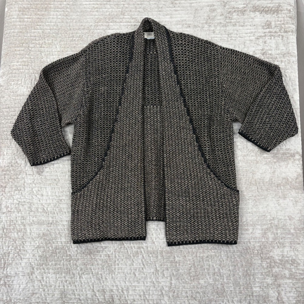 Chris Triola Handmade Cardigan Sweater Black Tan Knit Open Front USA Made‎ P